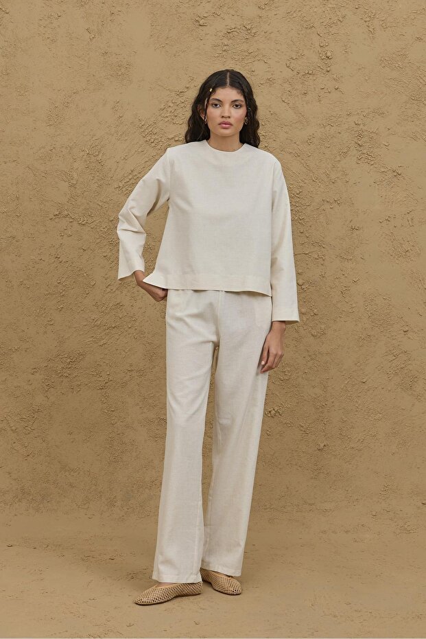 Uzun Kollu Basic Keten Üst Naturel - 2