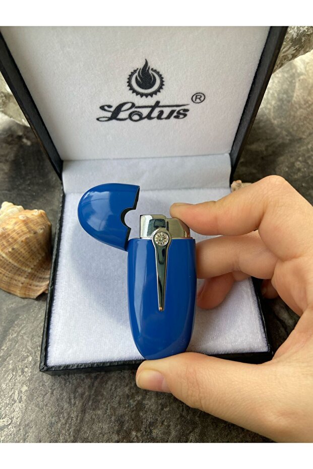 Yeni şık tasarımlı taşlı çakmak gazlı çakmak mavi - 1