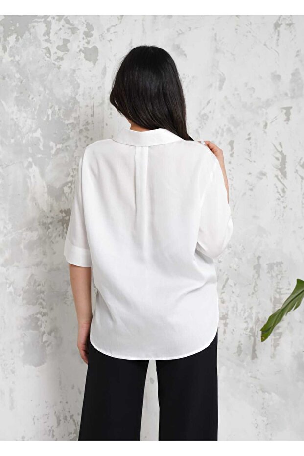 BEYAZ KISA KOL BLUZ - 4