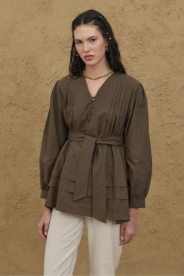 Nervürlü Gömlek Haki - 1