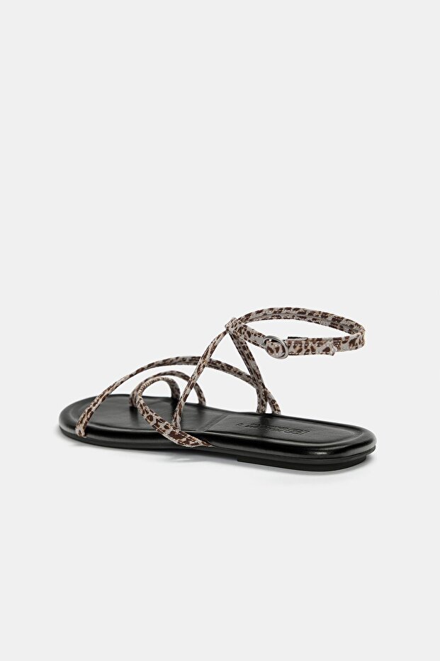 Leopar bantlı düz sandalet - 5