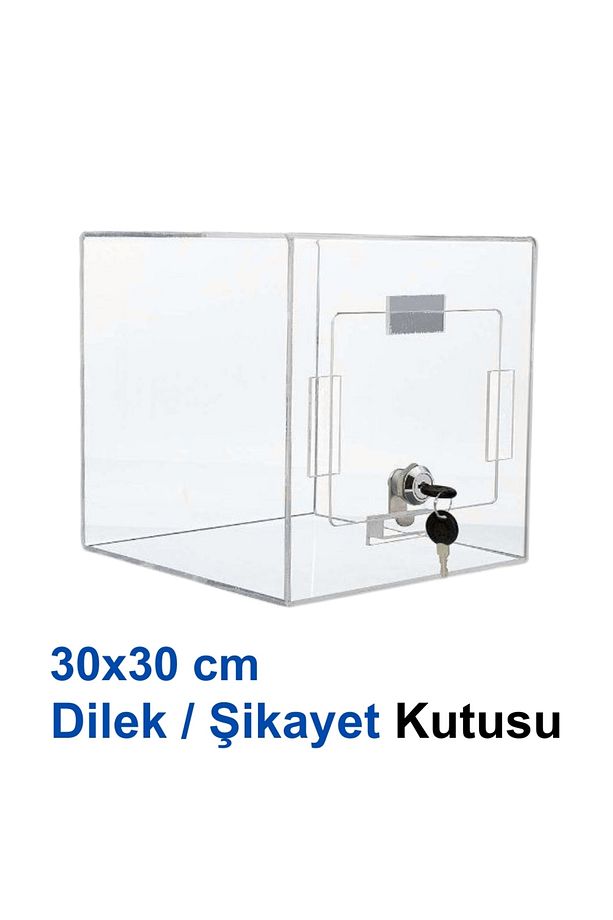 30x30 Dilek / Şikayet Kutusu - | Şeffaf Pleksi | - | Kilitli Kağıt Kutusu | - | Bağış Kutusu | - 1