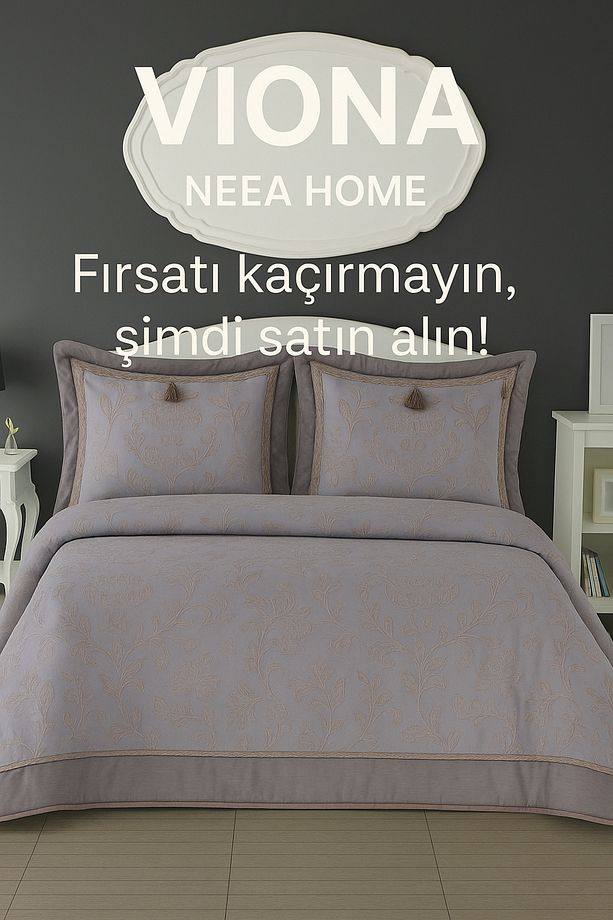 Viona Çift Kişilik Yatak Örtüsü Takımı 260x260cm Çeyizlik Jakarlı Yatakörtüsü Polyester Elyaf Dolgu - 1