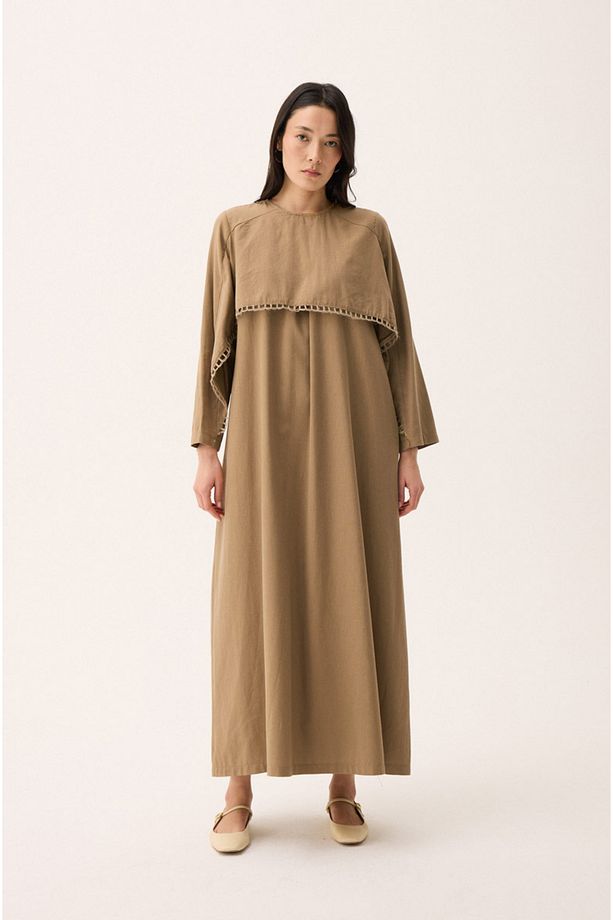 Hasır Biyeli Elbise Camel - 4