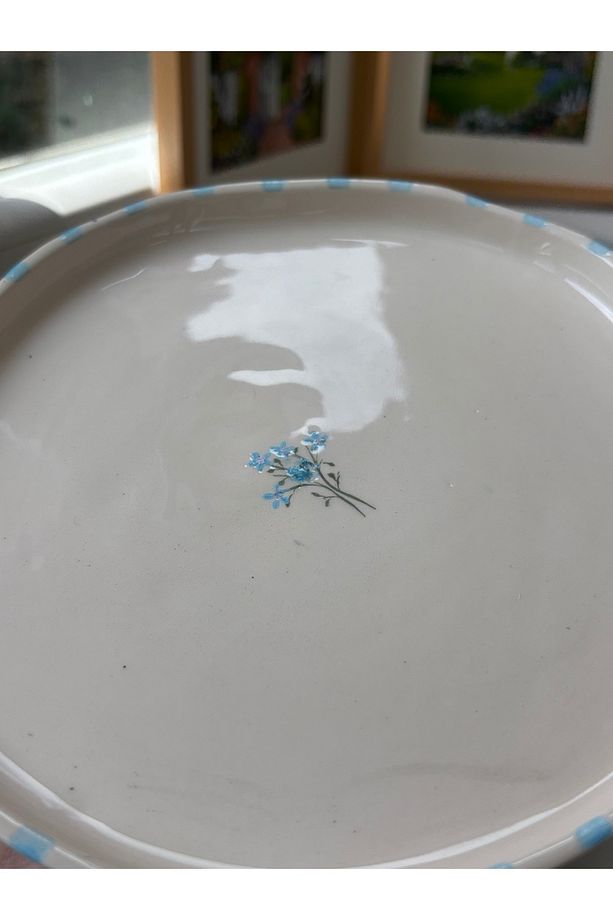 El Yapımı Renkli Minimal Çiçek Desenli Seramik Tatlı Tabağı - 2