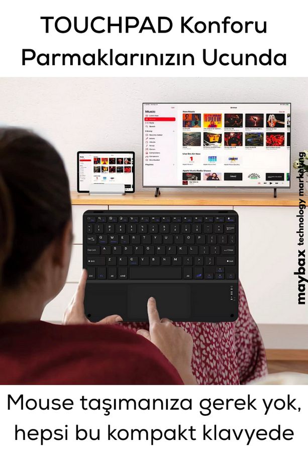 Tüm Cihazlara Uyumlu Akıllı Taşınabilir Şarjlı Kablosuz Bluetooth & Wireless Klavye Touchpad (Mouse) - 2
