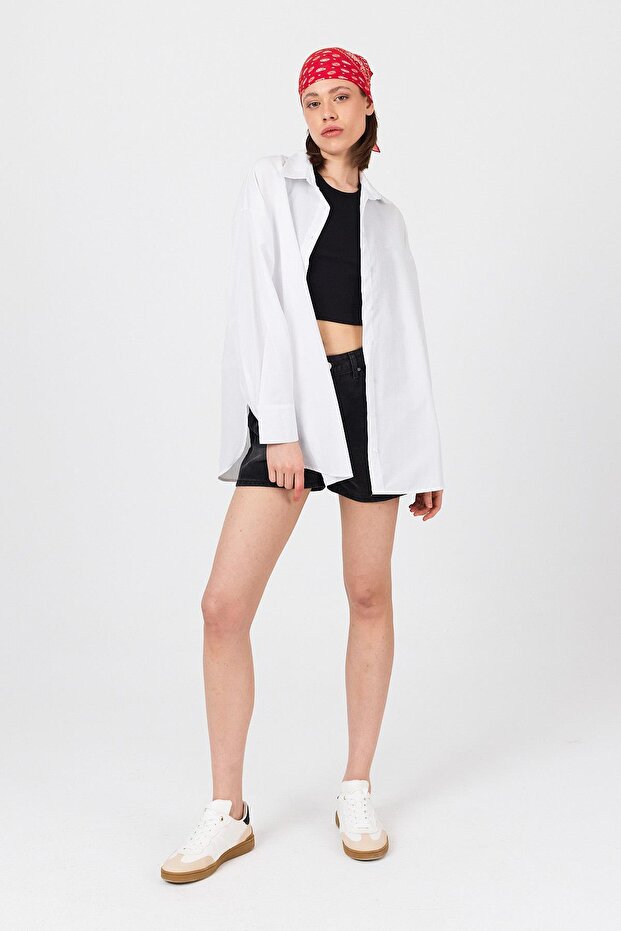 White Oversize Basic Long Shirt 4664A - 2