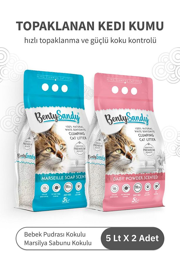 Bebek Pudrası ve Marsilya Sabunu Kokulu Topaklanan Kedi Kumu Seti 5 Lt X 2 Adet - 1
