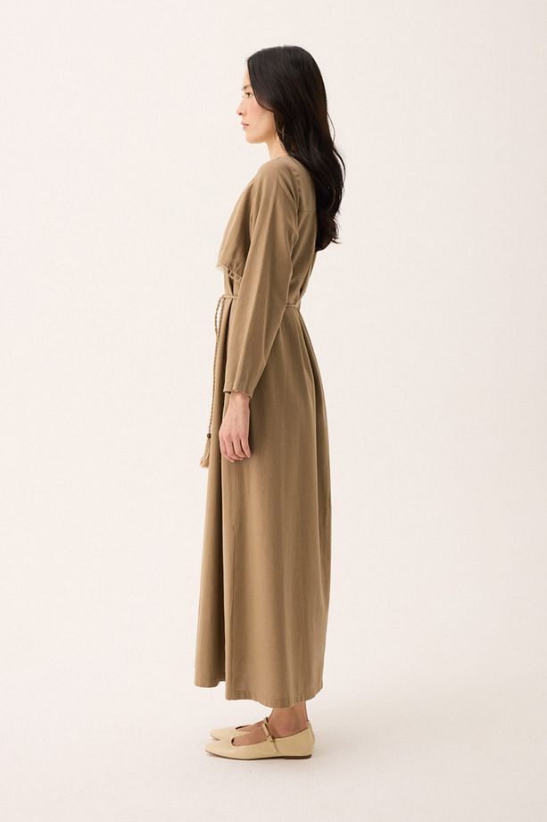 Hasır Biyeli Elbise Camel - 8