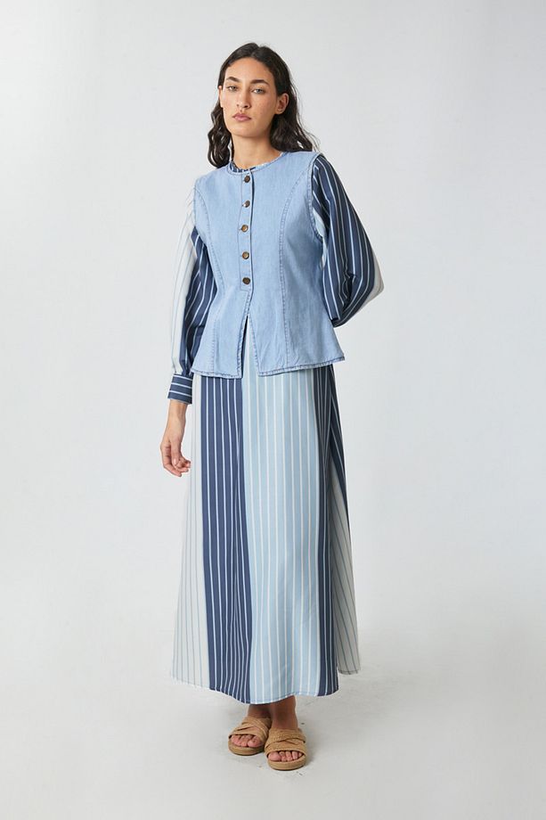 Denim Yelekli Elbise Takım Bebe Mavisi - 6