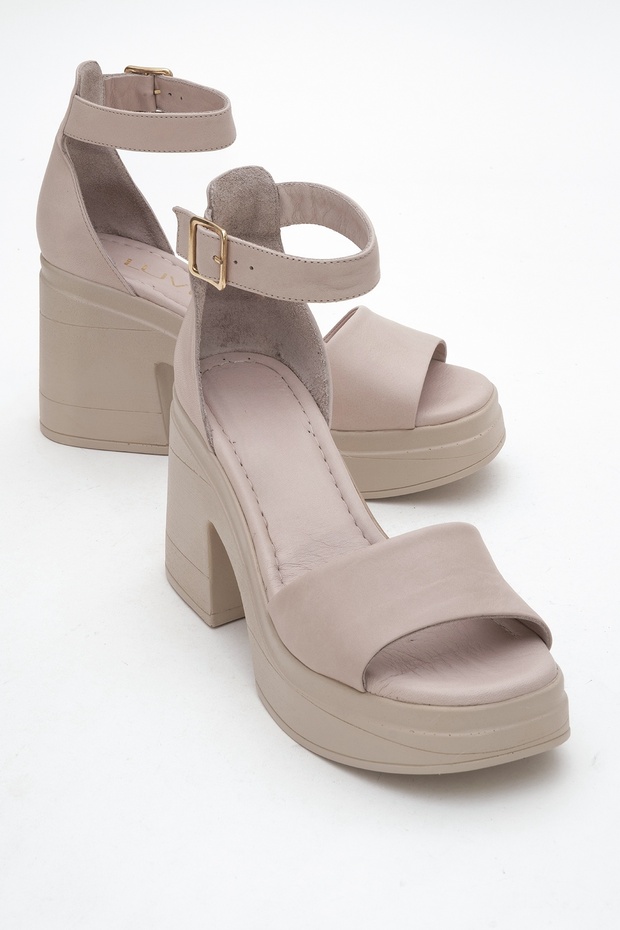 MARGOT Stone Leather Genuine Leather Women's Platform Heeled Sandals