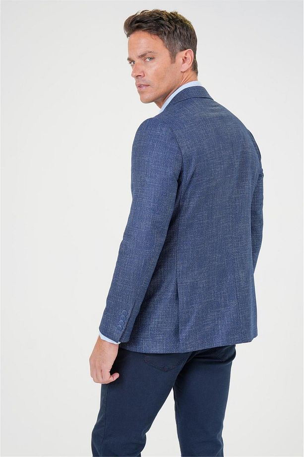 Lacivert Regular Fit Desenli Sivri Yaka 6 Drop Ceket - 5