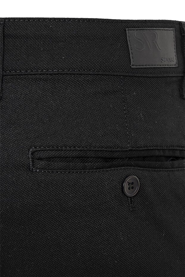 Siyah Slim Armürlü Pantolon - 3