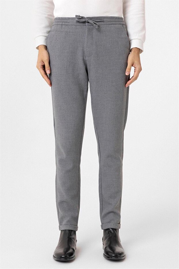 Gri Slim Fit Düz Jogger Pantolon - 1