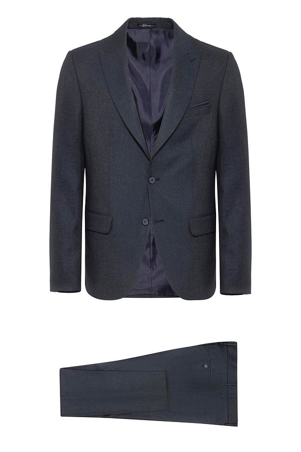 Lacivert Slim Fit Desenli Sivri Yaka 6 Drop Klasik Takım Elbise - 1