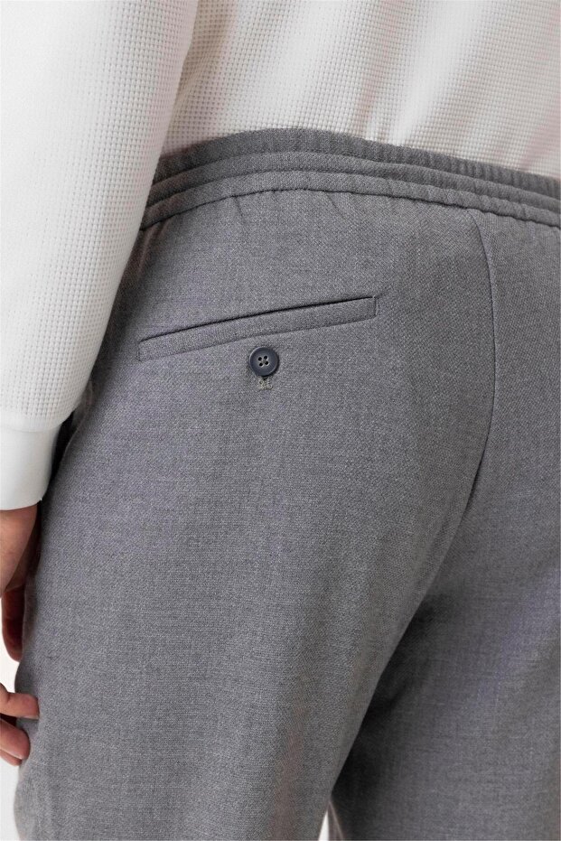 Gri Slim Fit Düz Jogger Pantolon - 4
