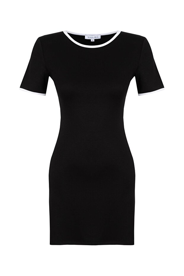 BASİC KISA KOL MİNİ ELBİSE SİYAH - 1