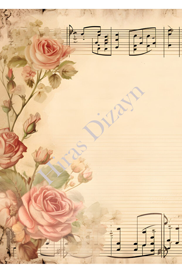 20Pcs Musical Rose Pattern A4 Cute Activity Letter Paper with Picture A4