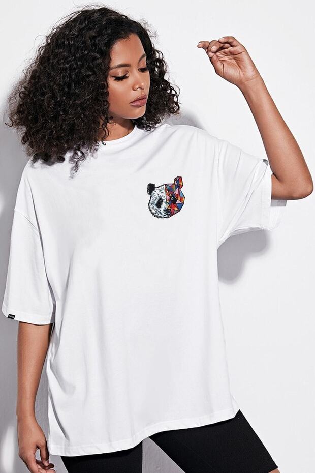 Oversize Siyah Ön Baskılı Tişört - 3