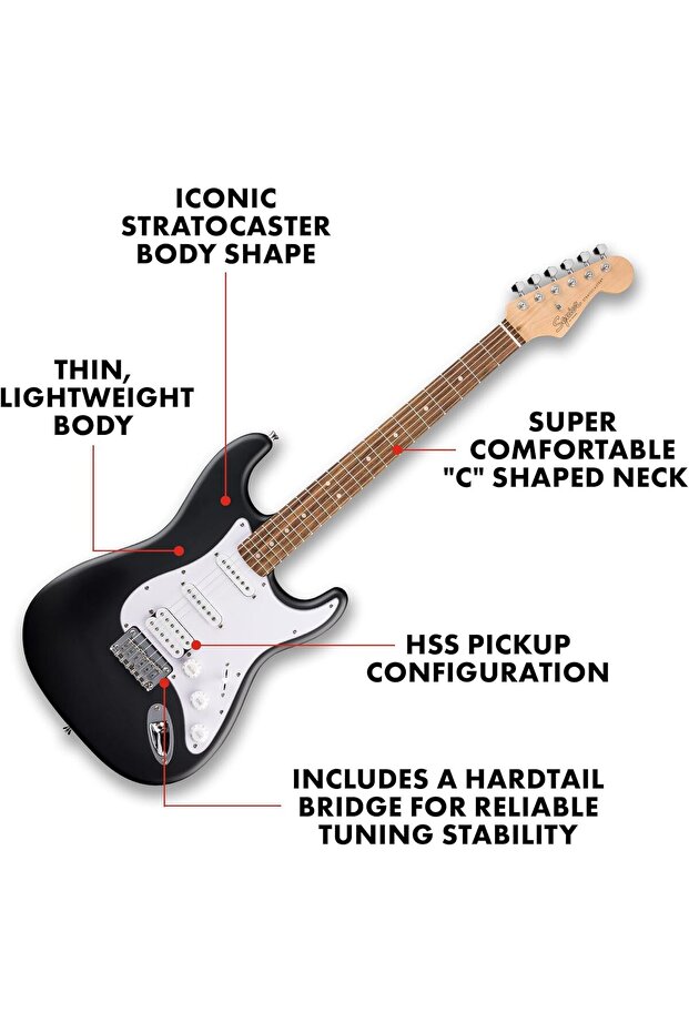 Fender Squier Debut HSS Siyah Elektro Gitar Seti (Katre Müzik Kılıf, askı, kablo, fender pena) - 3