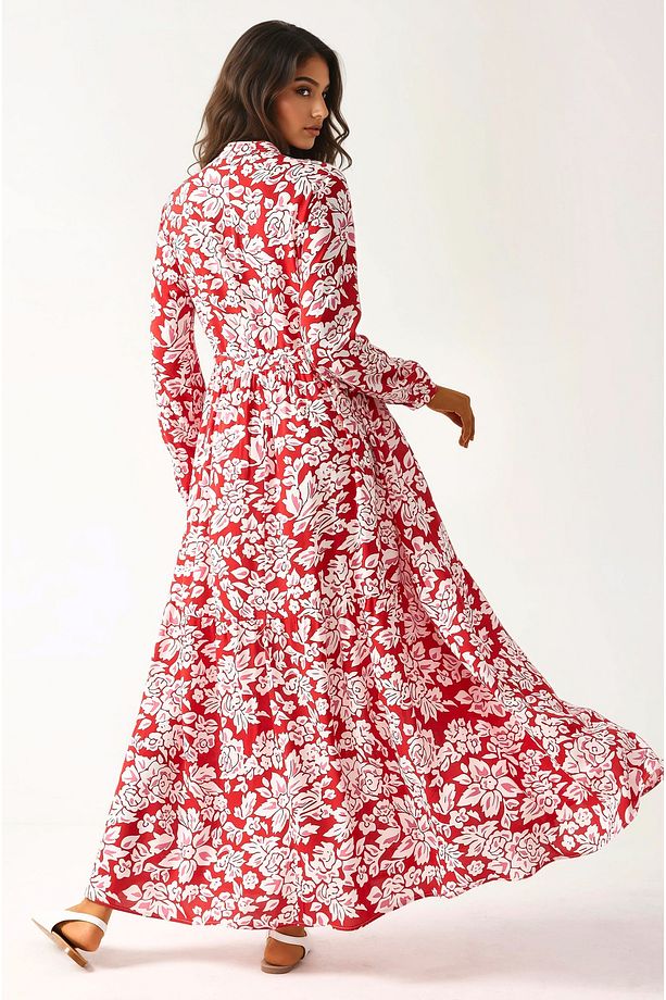 Gömlek Yaka Desenli Viskon Modest Elbise - 3