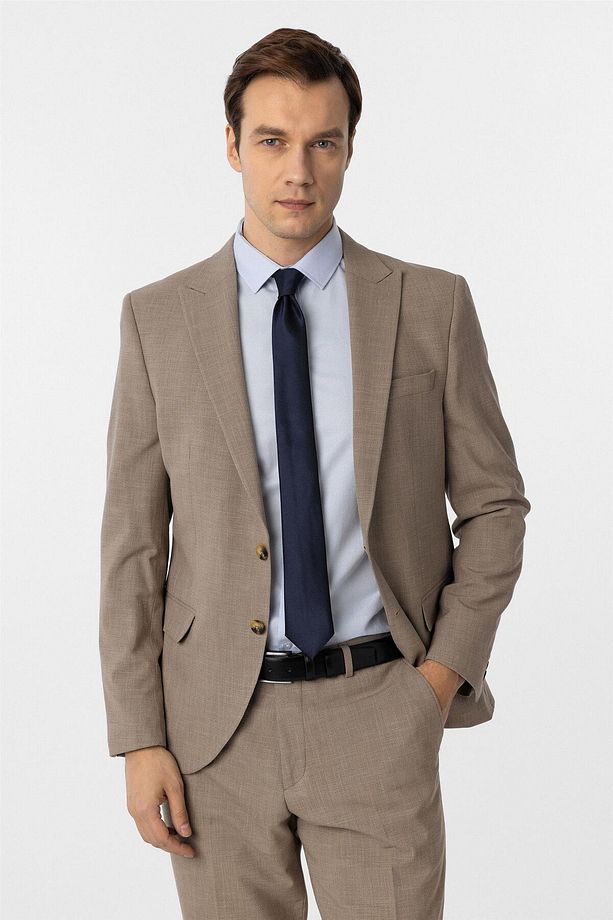 Sütlü Kahve Slim Fit Desenli Sivri Yaka 6 Drop Klasik Takım Elbise - 5