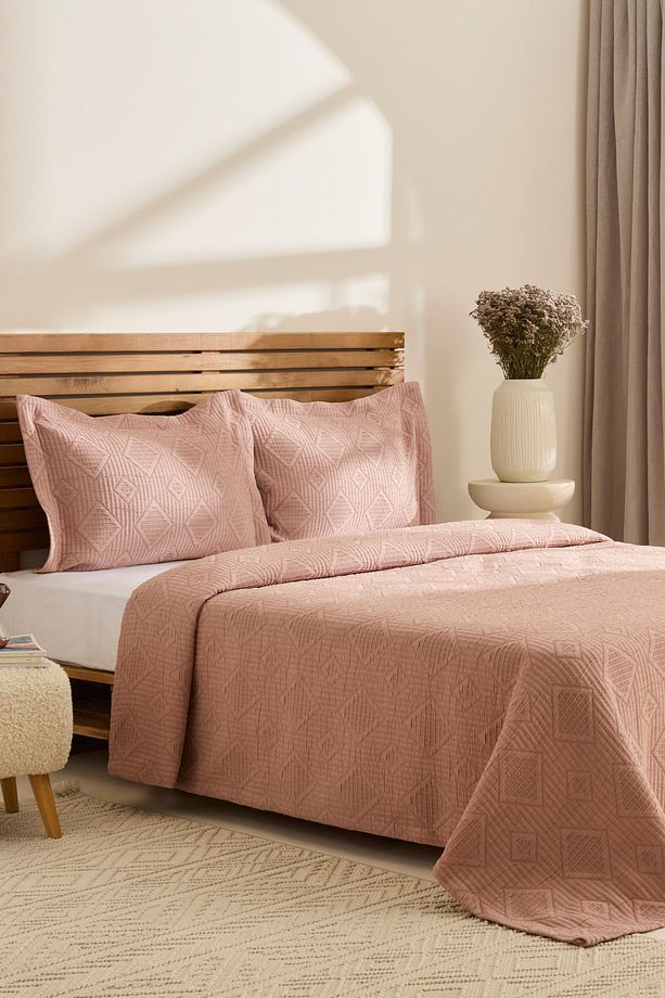 Serenty Çift Kişilik Yatak Örtüsü Takımı Rose - 1