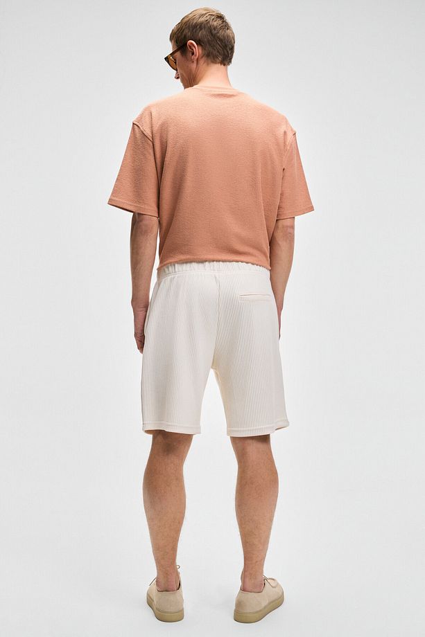MALYES Erkek Beli Lastikli Kordonlu Yanda Çift Arkada Tek Cepli Relaxed Fit Krem Şort & Bermuda - 6