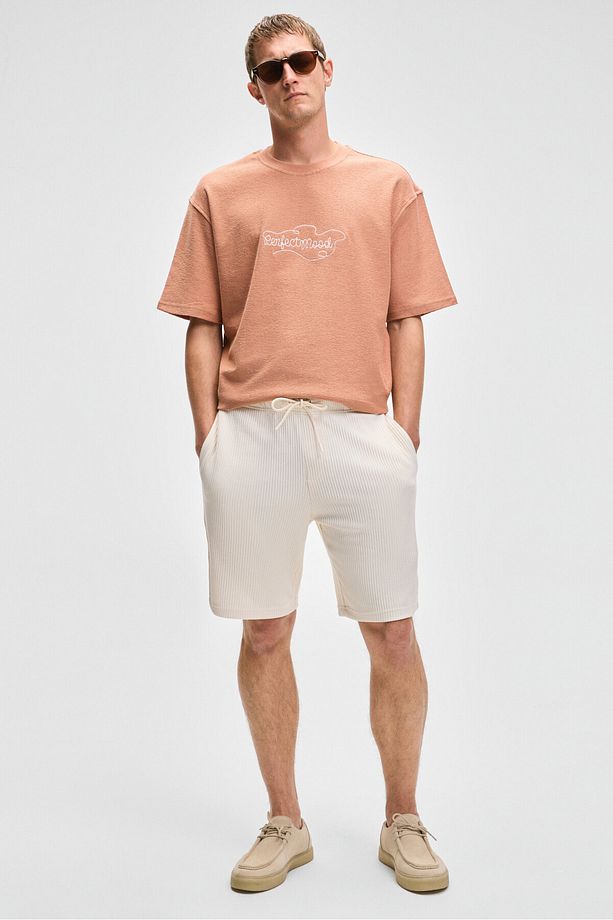 MALYES Erkek Beli Lastikli Kordonlu Yanda Çift Arkada Tek Cepli Relaxed Fit Krem Şort & Bermuda - 1