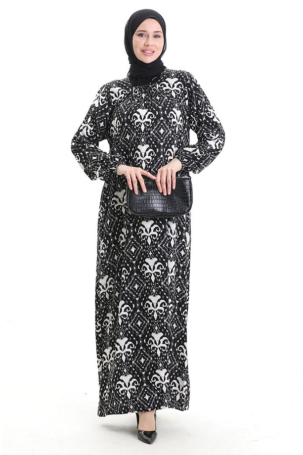 Viskon Kare Yaka Elbise 994585D-01 Siyah - 2