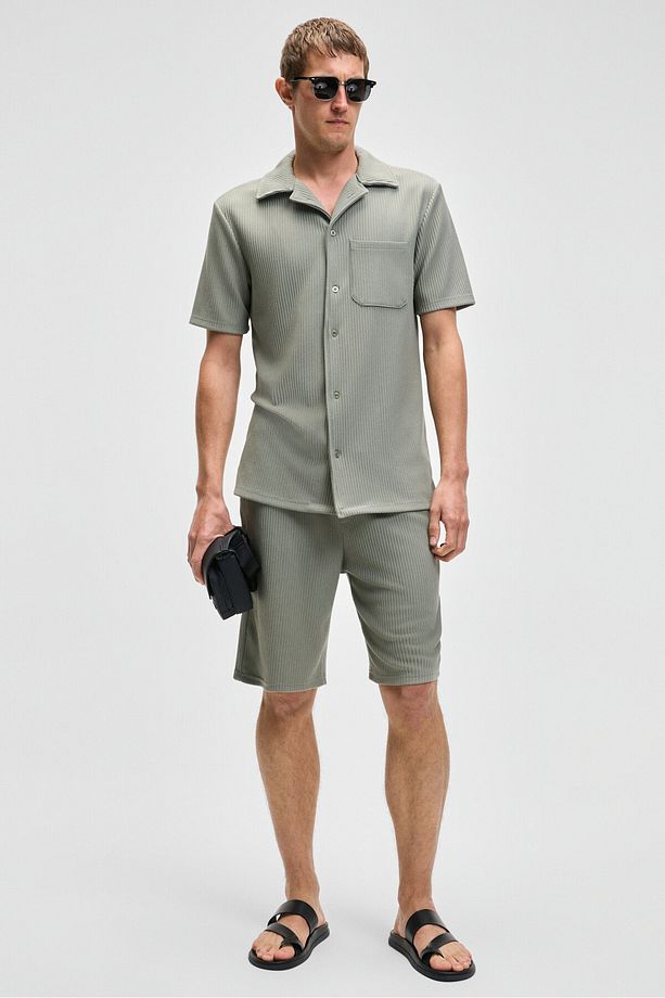 MALYES Erkek Beli Lastikli Kordonlu Yanda Çift Arkada Tek Cepli Relaxed Fit Haki Şort & Bermuda - 4