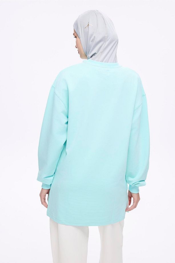 Yumuşak Dokulu Oversize Yeşil Basic Günlük Sweatshirt ACT-22 - 4