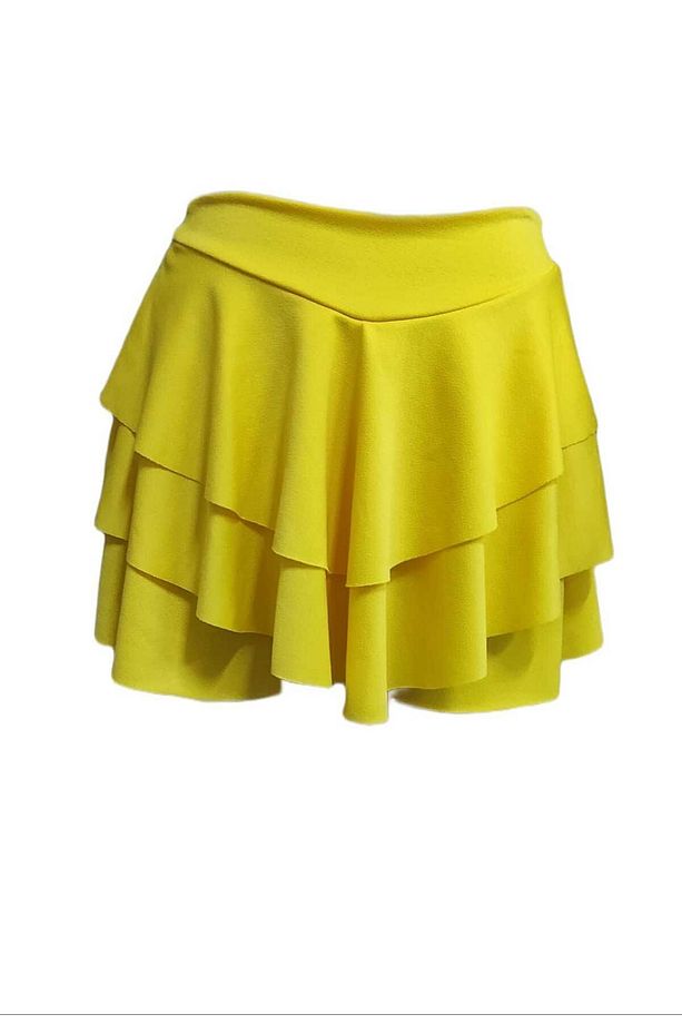 Kadın Kat Kat Fırfır Volanlı Ruffle Mini Şort Sarı Etek - 5