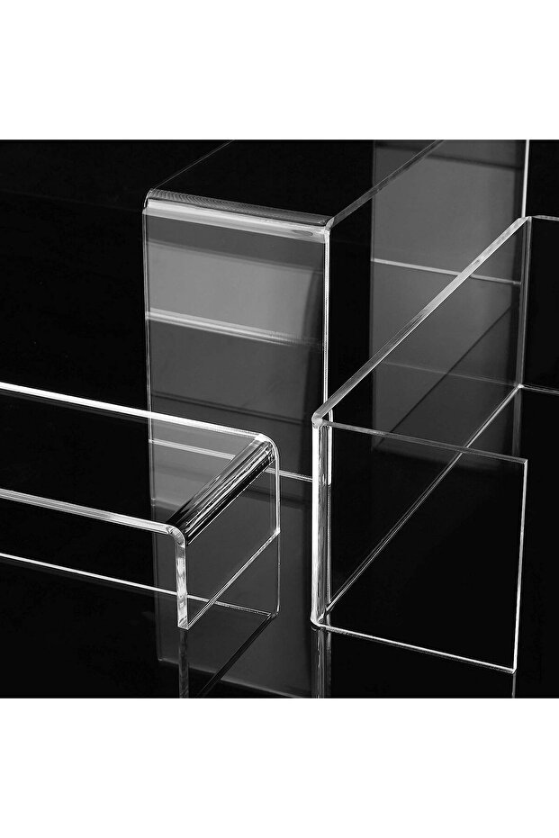 Large Acrylic Risers, Clear Rectangular Showcase Collectibles Display Shelf- 4Set - 6