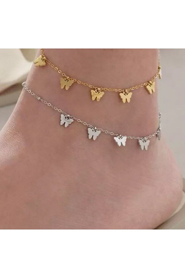 مجموعة من 2 خلخال نسائي على شكل سلسلة كروية على شكل فراشة b2592m