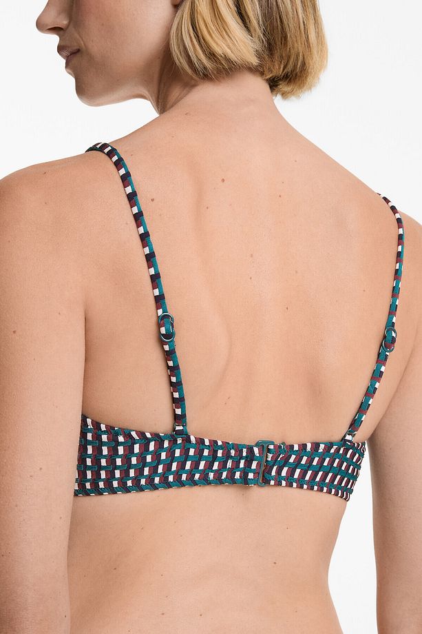 Üç renkli jakarlı üçgen bikini üstü - 5