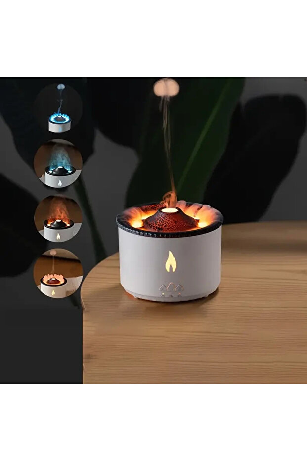 Volcano Humidifier & Essential Oil Diffuser, 360ml, Flame Light, Remote, Auto Timer, 2 Colors - 2