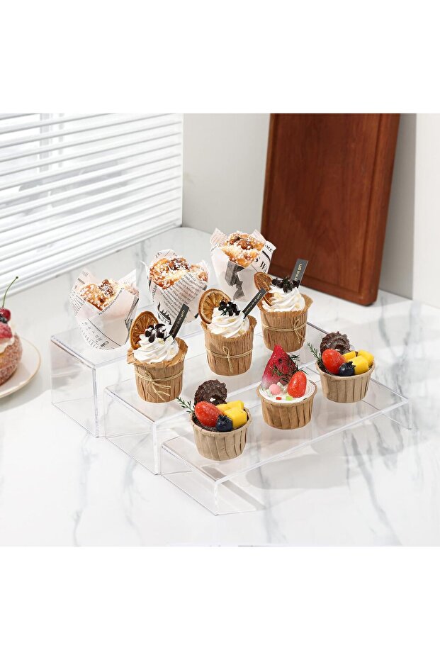 Large Acrylic Risers, Clear Rectangular Showcase Collectibles Display Shelf- 4Set - 2