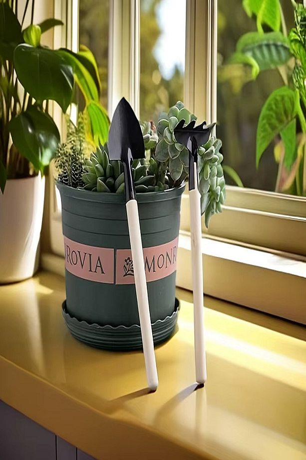 Ahşap Saplı Bonsai Çiçekleri Ve Saksı Bitkileri Için Bahçe Araçları Mini Kürek Tırmık Seti 6 Parça - 5