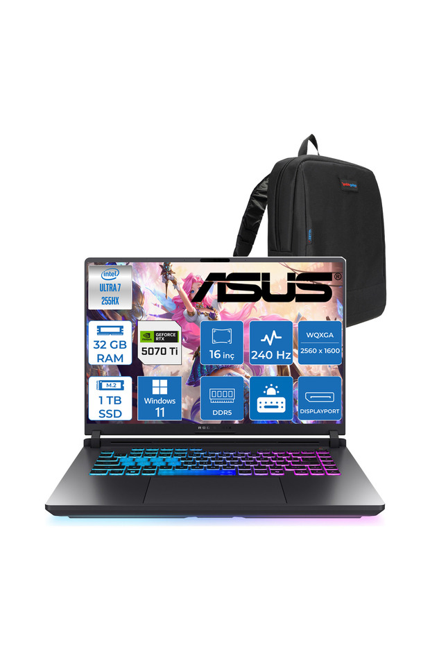 ROG Strix G16 Ultra 7 255HX 32GB 1TB SSD 12GB/RTX5070Tİ 16" 2.5K 3Ms 500Nits W11H WRW14511+ZETTACNT - 1