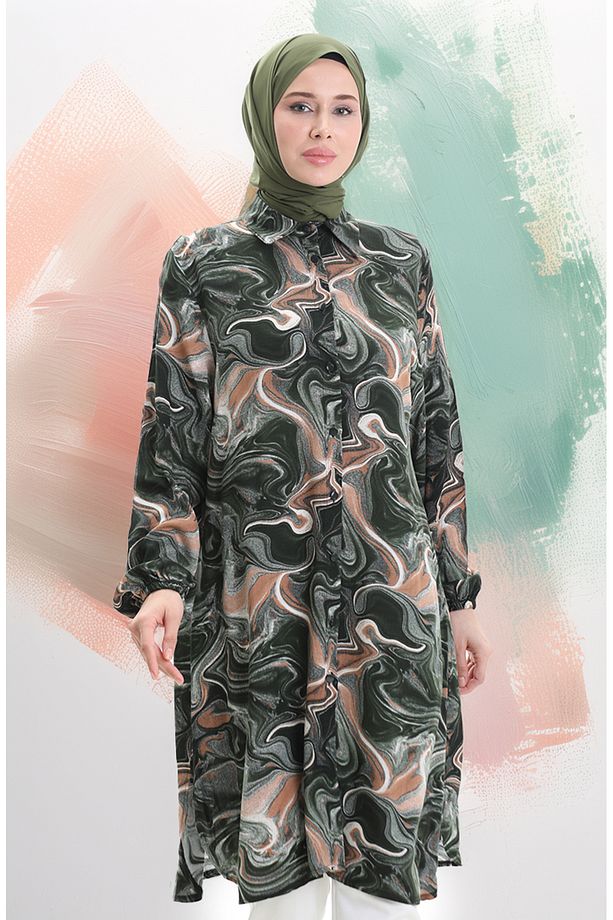 Viskon Düğmeli Tunik 992032F-04 Haki Vizon - 3
