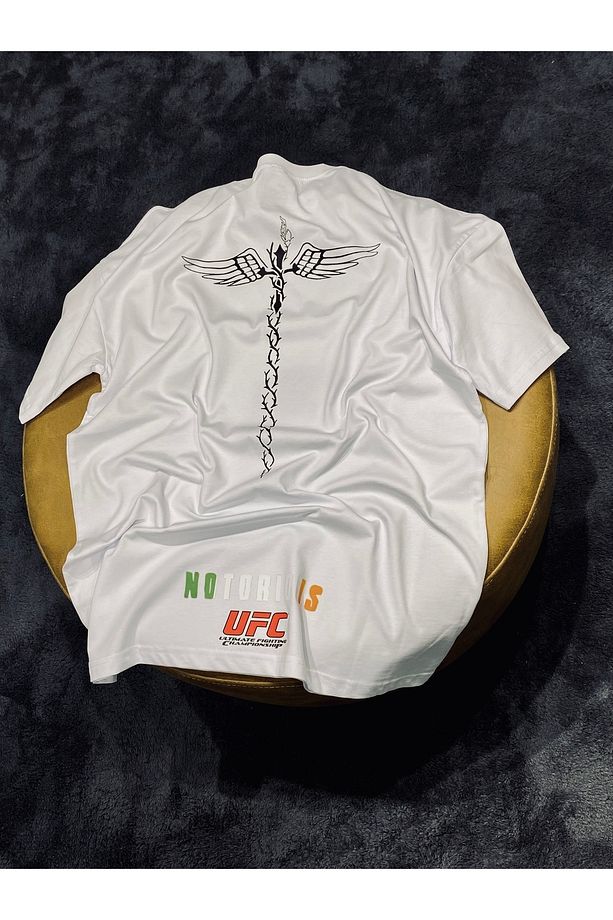 Ufc Conor Mcgregor %100 Pamuklu Relax Kalıp Bisiklet Yaka Beyaz Tshirt - 1