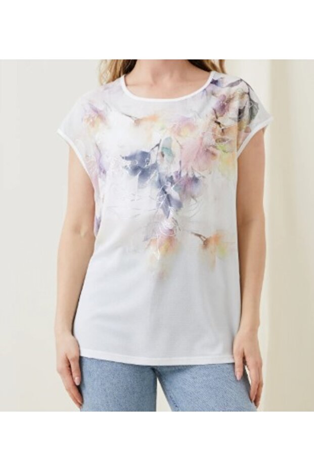 بلوزة منقوشة بالزهور كريمية - 7