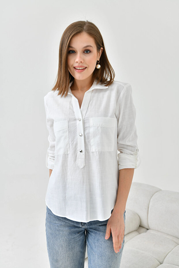 Gömlek Yaka Bluz - 6