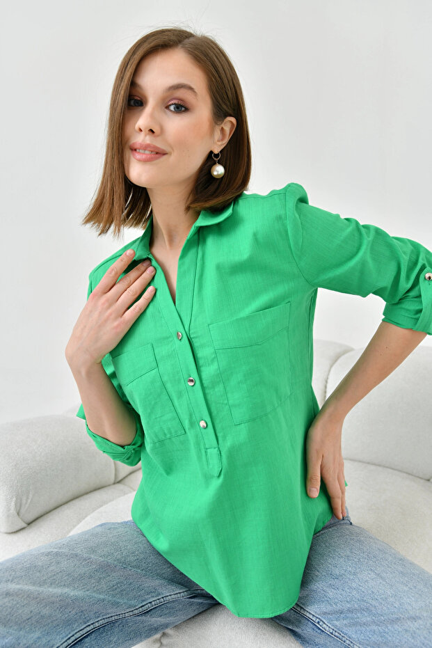 Gömlek Yaka Bluz - 4