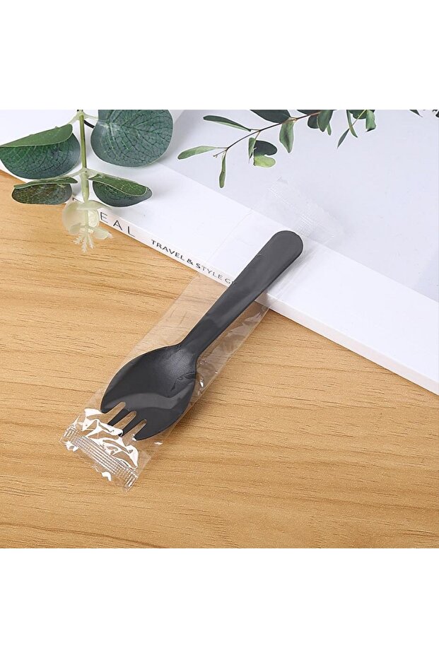 100pcs Black 100pcs/set Disposable Plastic Spoons Forks for Cake Ice Cream Salad Fruit Dessert Soup