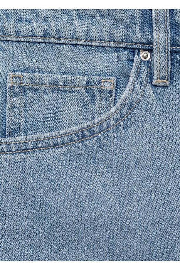 Yüksek Bel Düz Kesim Denim Şort - 5