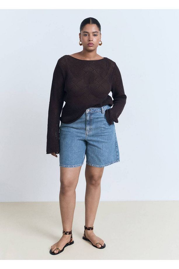 Yüksek belli bermuda denim şort - 8