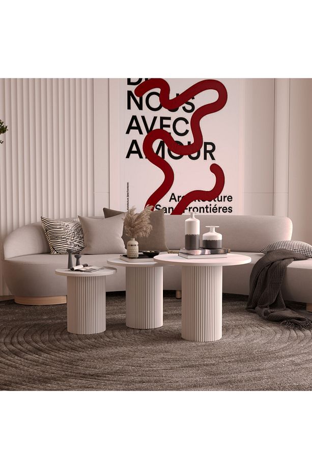 Bohem Breeze 3'lü Beyaz MDF Orta Sehpa Seti 100 % MDF - 6