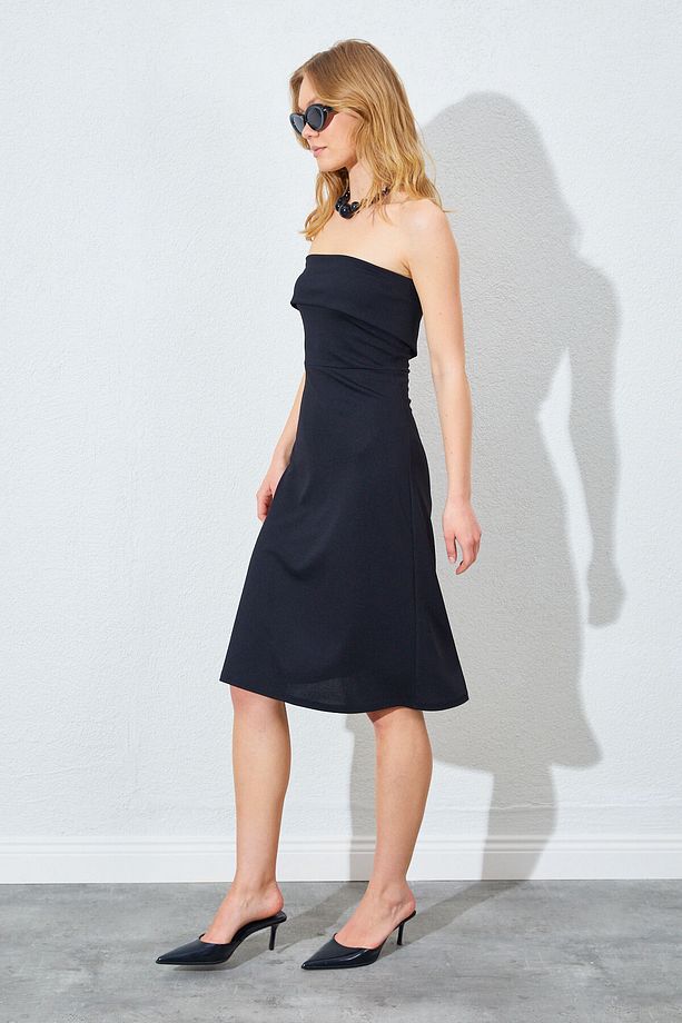 Straplez Midi Elbise - Siyah | Mks281815-01 - 3